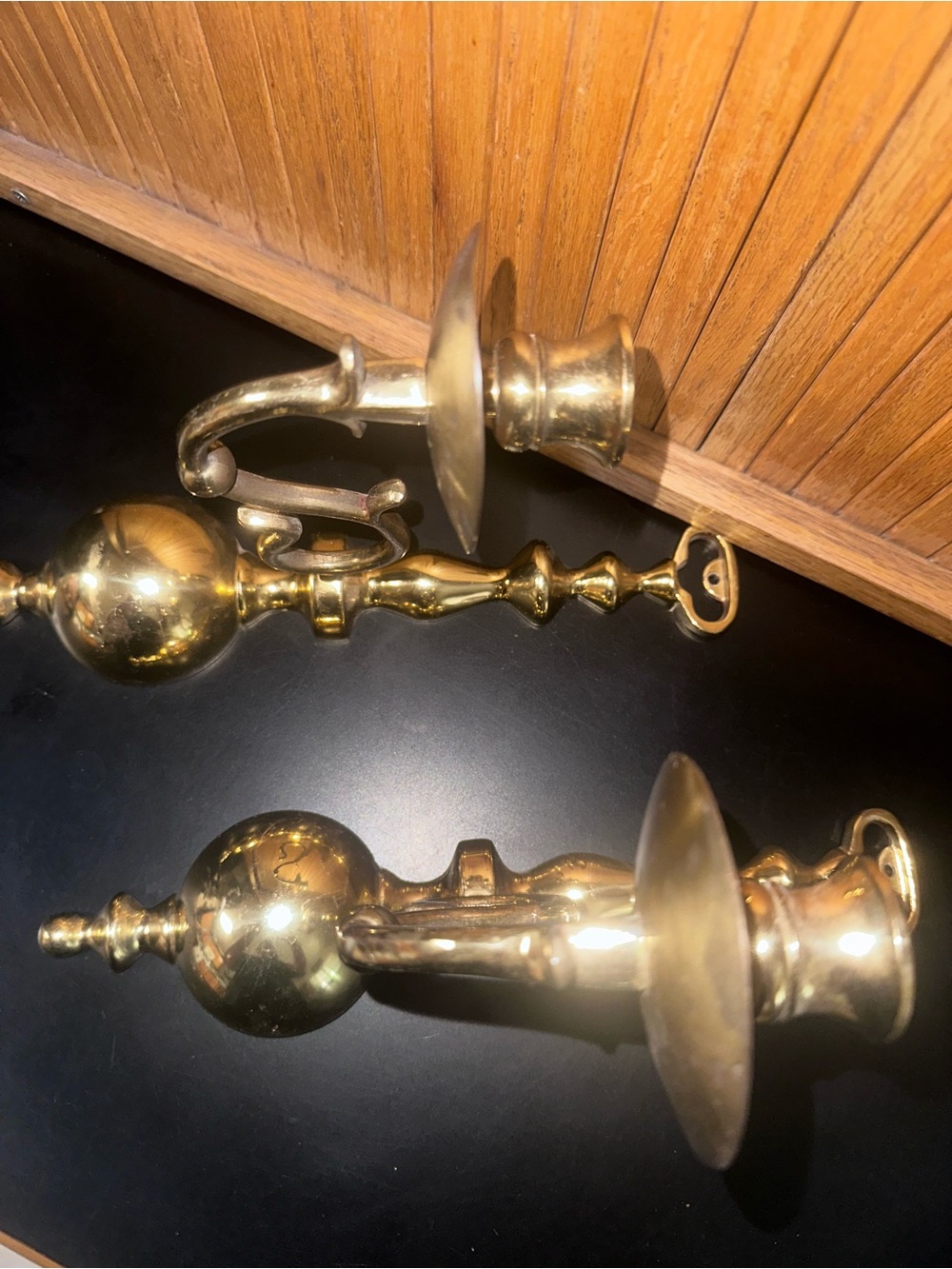 Pair of Vintage Brass Candle Sconces - Polished Gold Tone